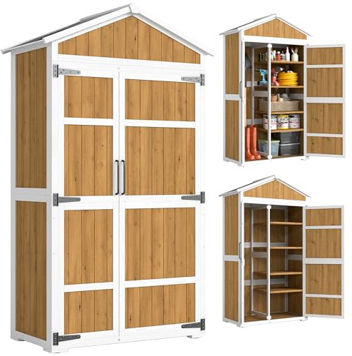 Outsunny Armoire de Jardin en Bois Étanche 105x55x179cm Blanc et Naturel