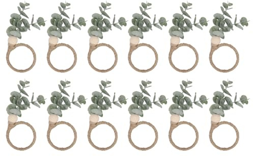 FAUOSWUK Gröna Blad Servettringar, 4,5 X 1,8 Tums Servetthållare för Bondgårdar med Träpärlor och Konstgjord Grönska, för Bröllopsfester Matbordsdekoration (Blad Design)
