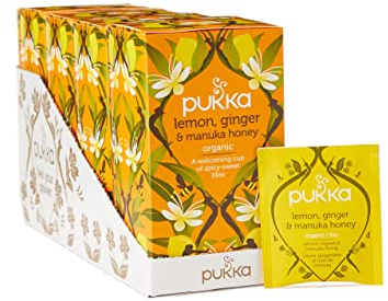 Pukka Herbs | Organic Lemon, Ginger & Manuka Honey Herbal Tea Box | Immune Boosting Infusion With Turmeric | Ideal For Daily Support | Caffeine Free | 4 Packs | 80 Plant Based Biodegradable Tea Bags