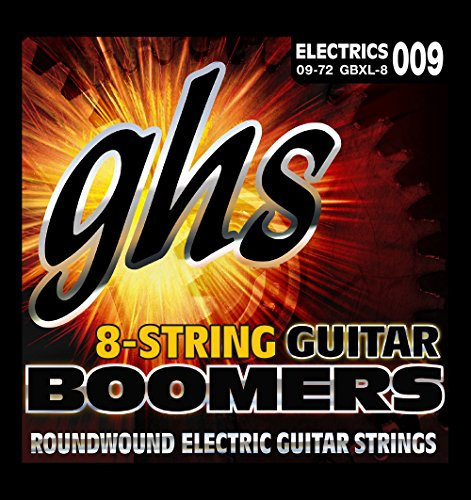 GHS Gitarr Boomers – GB8XL – elektrisk gitarr strängset, 8-strängar, extra ljus, .009-.072