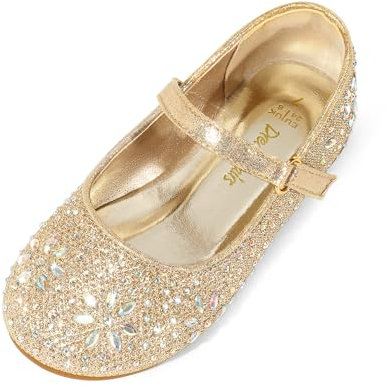 DREAM PAIRS Toddler Girl's Dress Shoes Kids Mary Jane Rhinestone Ballerina Sparkling Flat for Party Wedding Shoes,Size 5 Toddler,Gold,ANGEL-66-1