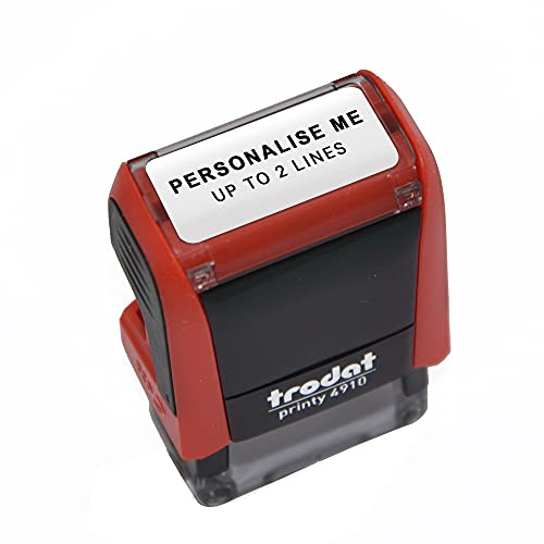 Trodat Red Printy 4910 Personalised Custom Office, Business and Teacher Stamp – Allows Up to 2 Lines of Text – Impression Size 24 x 7 mm – Self-Inking with 3 Ink Pad Colours to Choose from