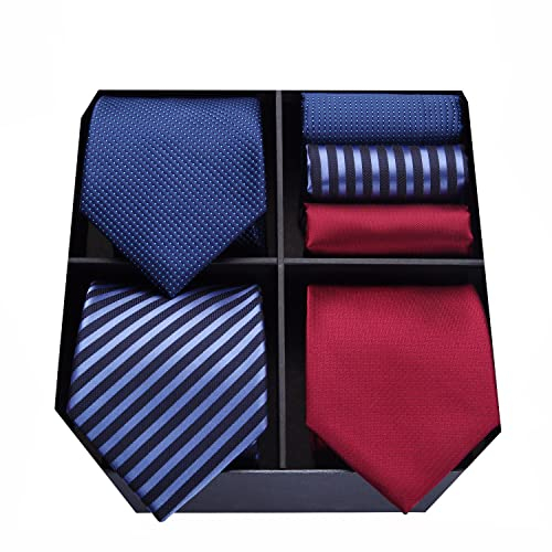 HISDERN Los 3 Stck Herren Krawatte Tupfen-Karo Streifen Solid Color Hochzeitsfest-Taschentuch Krawatte und Einstecktuch - Mehrere Sets
