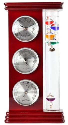 Lily's Home Analog Weather Station with Galileo Thermometer, Precision Quartz Clock (Silver), Barometer & Hygrometer, Gift for Family or Friends, Indoor and Outdoor Home Décor (6 L x 2 W x 12 H)