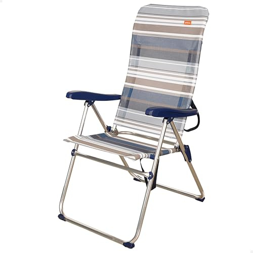 Sedia alta da spiaggia, sedia da esterno, sedia con schienale reclinabile, 47x66x108 cm, altezza seduta 42 cm, maniglia per il trasporto, piedini antiscivolo, Aktive Spiaggia,