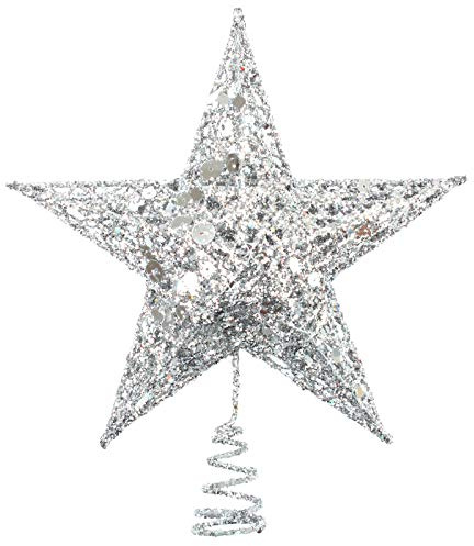 Cooraby Metal Christmas Tree Topper Glittered Hallow Wire Star Topper for Christmas Home Decoration (Silver, 6 Inches)
