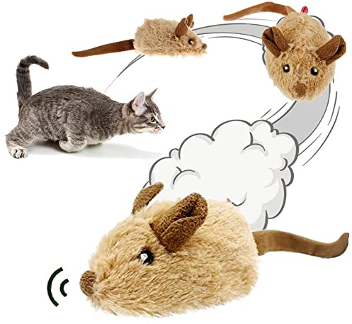 Suhaco Cat Toys Moving Mouse Interactive Kitty Toys Electronic Mice with Automatic Squeaky Cat Toy for Indoor Cats, Motion Activated Plush Moving Mouse Kitten Toy for Boredom