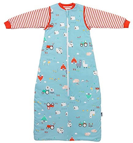 schlummersack Kinder Bio Schlafsack Baby ganzjährig 130 cm Bauernhof | Ganzjahresschlafsack Baby mit Ärmel abnehmbar 2.5 Tog Baby Schlafsack ganzjährig | Ganzjahres Schlafsack Baby