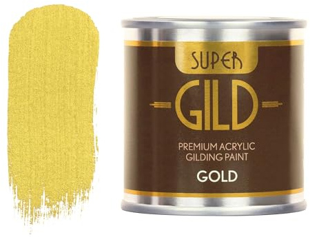 Guild Lane Super GILD Liquid Gold Paint 125ml High Pigment Metallic Gilding Enamel Gold Leaf Effect Paint for Furniture Wood Metal Glass Craft Water Based Non Tarnish Indoor Outdoor Use