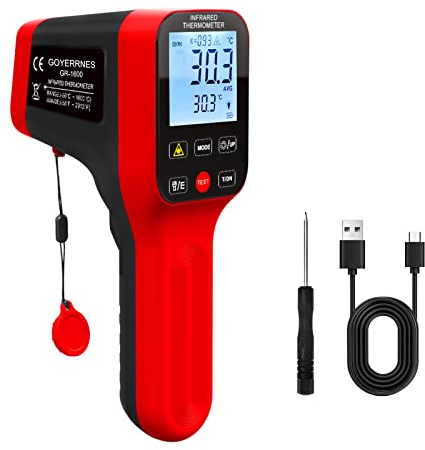 Infrarot Thermometer Pistole(Nicht für Menschen) Berührungslose Laser-Temperaturpistole mit APP Connect Funktion【NICHT für Mensch】 (GR-1600(Rot))