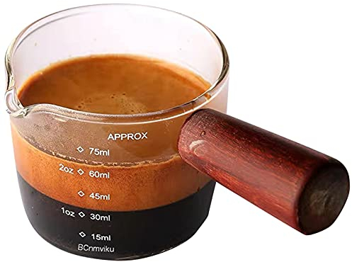 Verre à mesurer en verre à shot Espresso 75 ml Triple pichet Becs simples avec poignée en bois
