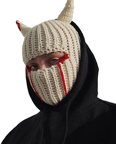 Altsuceser Cagoule d'hiver tricotée pour Halloween, chapeau en corne pour adultes et enfants, I