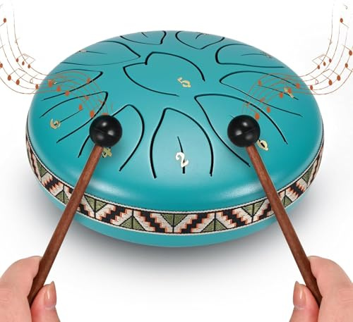 VAYOTOY Rain Drums, C-Key Steel Tongue Drum 6 Zoll 11 Noten Zungentrommel Percussion Instrument Handpan Drum mit Tragetasche, Musikbuch, Schlägel, Fingerpicks für Geschenke, Meditation (Blau)