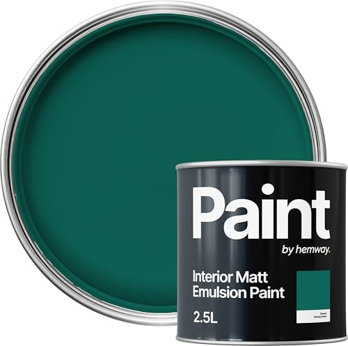 Hemway Racing Green Paint 2.5 L, Indoor Matt Finish, One Coat, Wall Paint, Acrylic & Water-Based Emulsion, Quick Dry & High Coverage for the Kitchen, Bathroom & Bedroom Walls & Ceiling