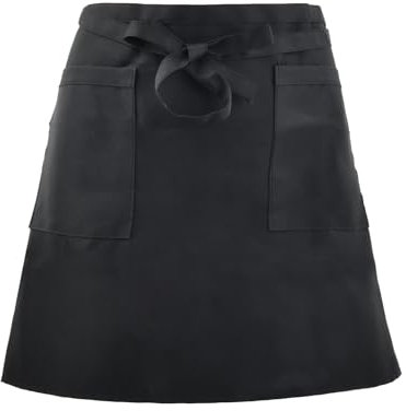 dentedeleao Unisex Delantal Cocina Profesional, Delantales de la Cintura con 2 Bolsillos, Delantal Camarera Delantales Medio para Chef, Cafetería, Cocina, Barra, Jardineria (Negro, 60 * 40 CM)