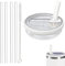 Leak Proof Lid for Stanley Cup,Stanley Cup Lid Replacement,Stanley Flip Straw Lid,40 oz Tumbler Flip Straw Lid Replacement fit for Stanley Quencher 1.2L with 4 Straws and 1 Cleaning Brush