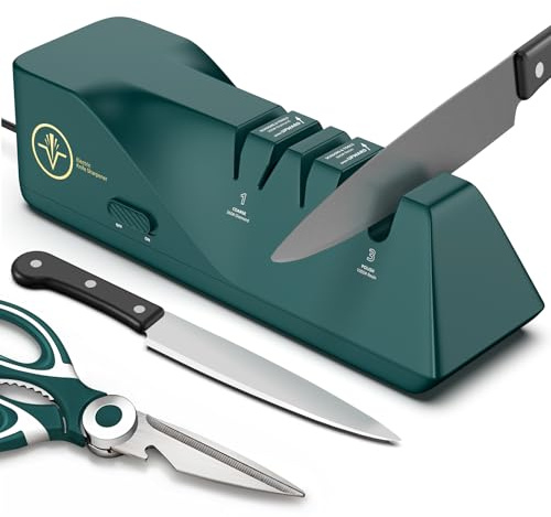 Knife Sharpener, Diamond Abrasives Electric Knife Sharpener for Stainless Steel and Ceramic Knives, with Dust Collection Box, Quick Sharpening & Polishing