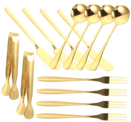 HAKIDZEL 1 juego Cuchillo Cucharón y Tenedor para Postres Color Dorado para Servir y Cortar