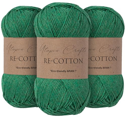 Utopia Crafts Re-Cotton - Ovillo de lana para tejer (3 unidades, 100 g), color verde