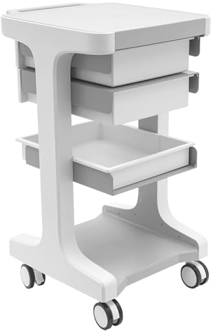 Carrello medico con cassetto, carrello cosmetico con ruote, max 50 kg per ospedali, saloni di bellezza e saloni di bellezza 41 x 41 x 67 cm (grigio e bianco)