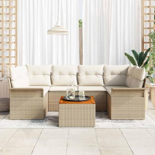 Frdhee Set di 7 mobili da balcone, da giardino, beige e crema, 55 x 55 x 37 cm, gruppo panca angolare per balcone, terrazza, cortile