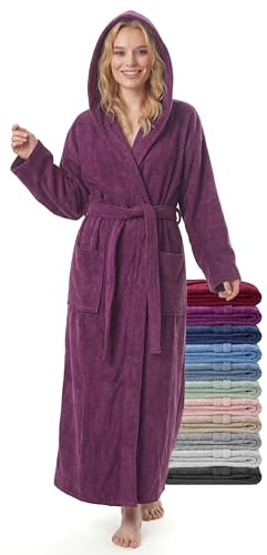 Badrock Dam Extra Lång med Huva – 100% Bomull Frotté 380 g/m² – Morgonrock för Spa och Bastu, Ankellång, Mjuk och Absorberande, Storlek S–XXL