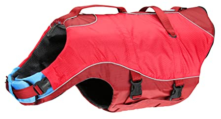 Kurgo Surf N Turf Hundeschwimmweste, Reißfestes Material, Mit Reflektoren und 2 Griffen ausgestattet, Größe L, Rot
