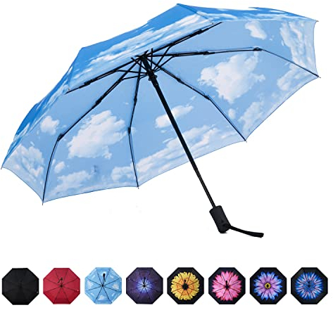 Parapluie de voyage automatique SY - Compact, coupe-vent, léger, incassable, bleu (Bleu) - SY-2