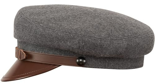 Sterkowski Maciejowka Model 1 Mütze | Wolle Schirmmütze für Herren und Frauen | Schirmmütze Herren Elbsegler Mütze Herren Schirmmütze Damen Chauffeur Mütze Visor Cap Damen 58 cm Grau/Braun