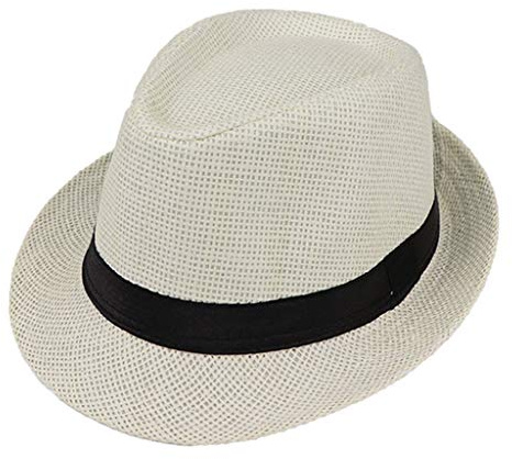 JOYKK Niños Sombrero de Paja Verano Playa Jazz Panamá Trilby Fedora Sombrero Gángster Gorra Sombreros al Aire Libre Respirable Niñas Niños Sombrero para el Sol - C # Blanco Leche