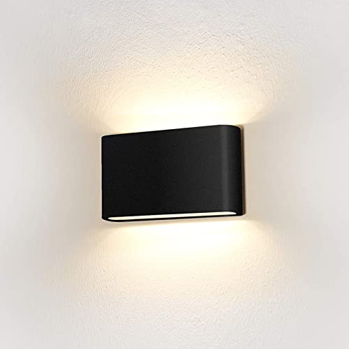 HLFVLITE LED Aluminum Outdoor Wall Lights Waterproof Wall Lamp, 6W 3000K Warm Light Security Porch Sconce Light, IP54 Waterproof, Up Down Exterior Lighting for Porch, Backyard and Patio, Black