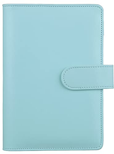 HAUTOCO A6 PU-Leder-Notizbuch, nachfüllbar, 6 Ringordner für A6-Füllpapier und Bargeld, Budget-Umschläge, lose Blätter, persönlicher Planer, Binder Cover mit magnetischer Schnalle, Minzblau