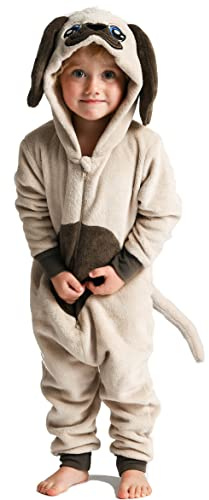 Wunsy Onesie Pyjamas for Boys or Girls Fluffy Pug Dog -Animal AllinOnes in Kids Age 8-9 Years B PUG