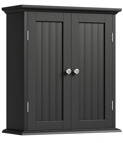 ChooChoo Bathroom Wall Cabinet, Over The Toilet Space Saver Storage Cabinet, Medicine Cabinet with 2 Door and Adjustable Shelves, Cupboard, Black