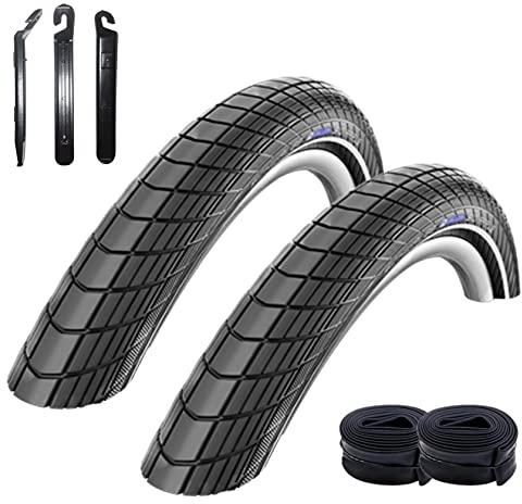 2 x Schwalbe Big Apple RaceGuard Fahrradreifen Fahrradmantel mit Reflex 50-406 (20 x 2,00) + 2 Schläuche DV7 inkl. 3 Reifenheber