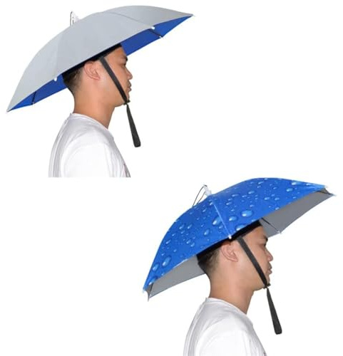 NEW-Vi Umbrella Hat Adult and Kids Folding Cap for Beach Fishing Golf Party Headwear (Silver and Drip Blue 2PCS)
