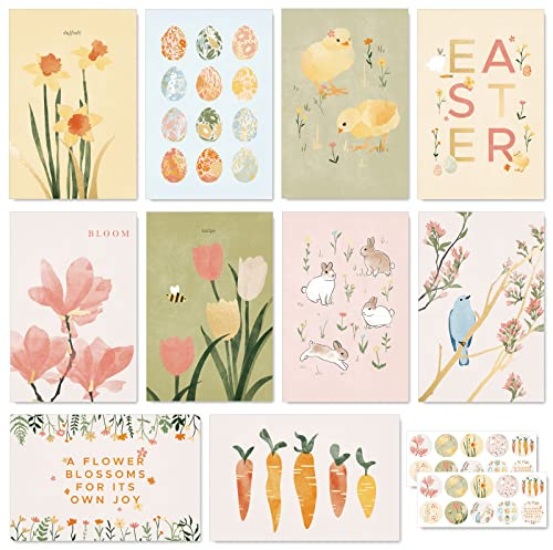 AnyDesign 40 Pack Easter Greeting Cards Watercolor Bunny Egg Floral Rabbit Flower Blank Note Cards with Envelopes Stickers for Spring Holiday Birthday Baby Shower, 10 Designs