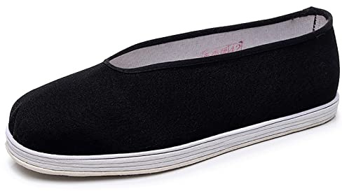 Chaussures Unisexes en Toile d'art Martial Old Beijing, Kung Fu Chinois Traditionnel Coton Tissu Noir Semelle en Coton Vieilles Chaussures de pékin, pour Chaussures à Enfiler Respirantes Tai Chi (Col