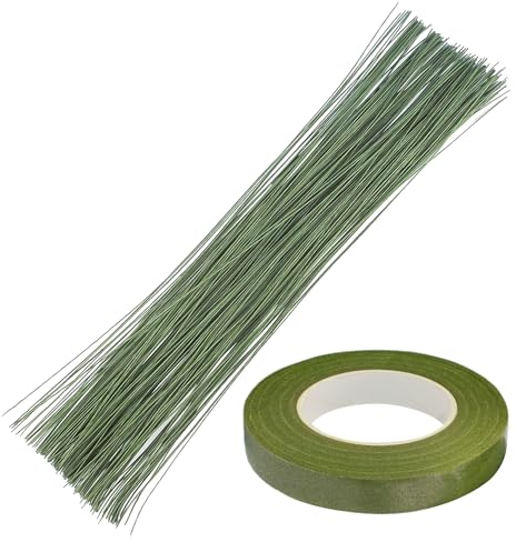 100 piezas de alambre para flores, tallos de flores, con 1 rollo de cinta de flores, alambre de alambre, alambre de tallo de flores, alambre para envolver ramos de flores