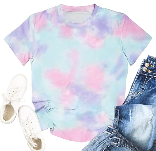 SUWATOIN Tie Dye T Shirt for Women Summer Crew Neck Short Sleeve Shirts Casual Loose Fit Tops