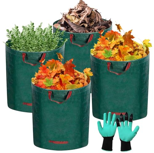 YIYADI 4er Set Gartenabfallsack,300L Gartensäcke,Selbststehend und Faltbar Laubsäcke,für Gras Laub Gartenabfall,mit 1 Paar Gartenhandschuhe