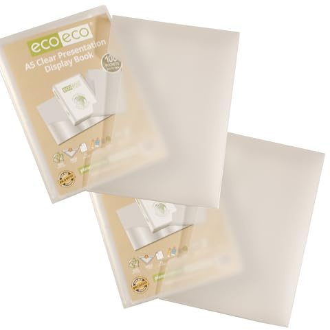 eco-eco Eco150x2 - Carpeta de presentación transparente con 100 bolsillos, tamaño A5, 50% reciclado, con fundas de plástico, caja de presentación transparente, paquete de 2 unidades
