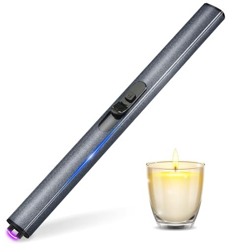 Accendino Elettrico USB, Accendino ad Arco Elettrico Senza Fiamma con Blocco di Sicurezza, Accendigas Elettrico Cucina Accendino Lungo Antivento per Candele Leggere Stufe a Gas (grigio)