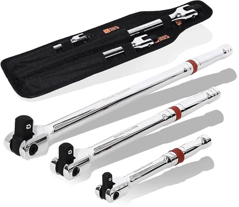 HARDZTOOL 3-delad Ledhandtag 1/2 3/8 1/4, Hjulmutternyckel med Flexibelt Huvud Ø 12,5mm 9,5mm 6,35mm, Lednyckel Längd 40cm, 30cm, 18cm, Idealisk Hjulnyckel för Bilreparationer och DIY