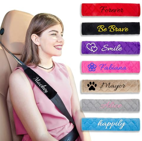 Protege Ceinture Voiture Personnalisable, Brodé Protection Ceinture Voiture Enfant Et Adulte Personnalisée Coussin Ceinture Voiture Avec Nom Protection Ceinture De Sécurité (2 pièces)
