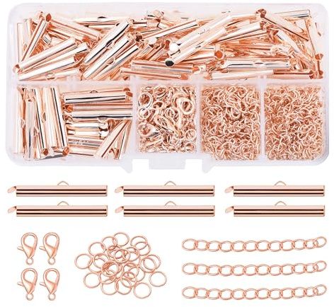 Mandala Crafts 25mm Rose Gold Tone Seed Bead Sliders Clasps for Jewelry Making – 300 Slide Connectors Bars End Clasp Tubes Caps Finding