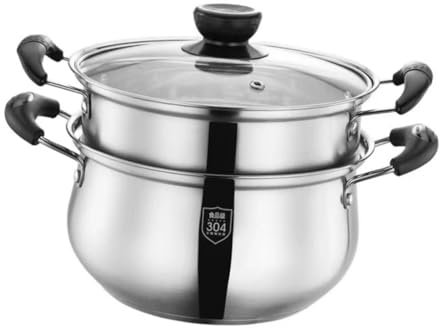 Hemobllo Ollas De Acero Inoxidable Con Asas Dobles Para Cocina Olla Vaporera y Cazuela Para Cocinar Al Vapor Verduras Pescado y Sopa Resistente Fácil Manejo