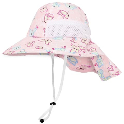 INSPUTOL Chapeaux d'été pour Enfants, Bob pour Filles avec Protection UV, Chapeau de Soleil Pliable et Ajustable avec Protection du Cou (S - Tour de tête : 45-49 cm)