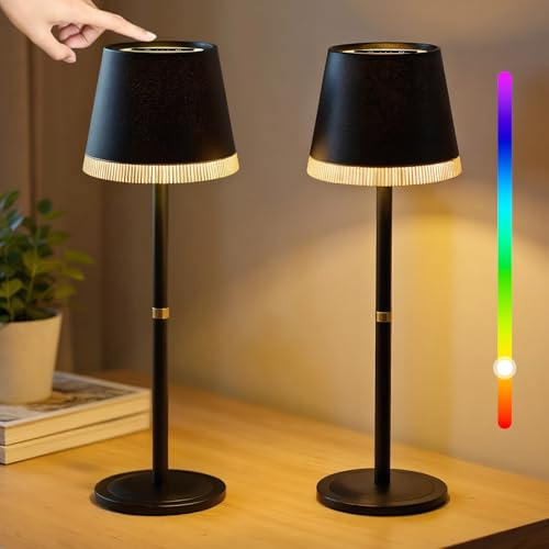OUTON 2 Pezzi Lampada da Tavolo Senza Fili con 3 Modalità di Colore e Luce RGB, Lampada LED Ricaricabile con Touch, Dimmerabile, Memoria, Impermeabile IP54 per Camera da Letto, Bar e Caffè, Nero
