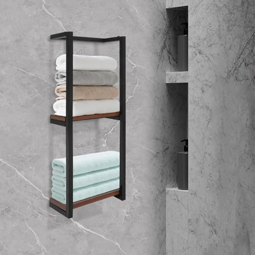 Toallero sin taladrar, extensible, autoadhesivo, con estante, para pegar en la pared del baño, 38-75 cm (negro)